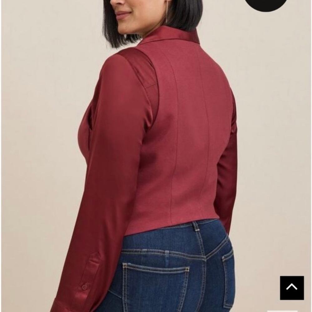 Torrid Sz 1 / 1X Studio Luxe Ponte Vest Maroon Burgundy Tailored Preppy Career - Picture 2 of 15